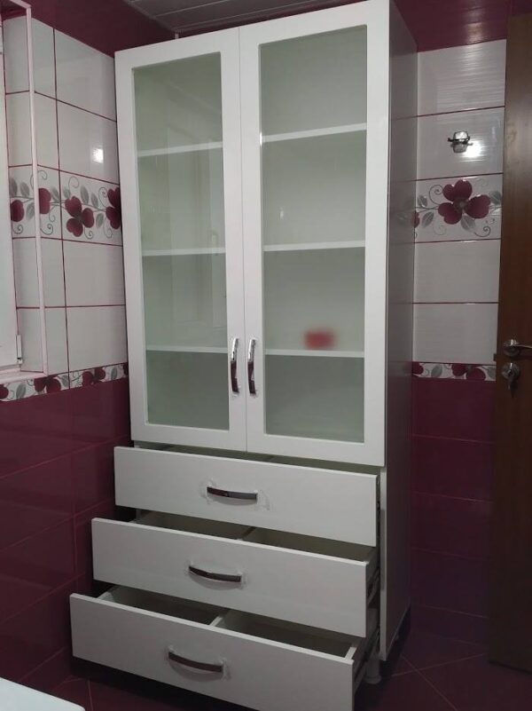 Mobilier baie din MDF infoliat Alb Soft touch model Trandafir (1)