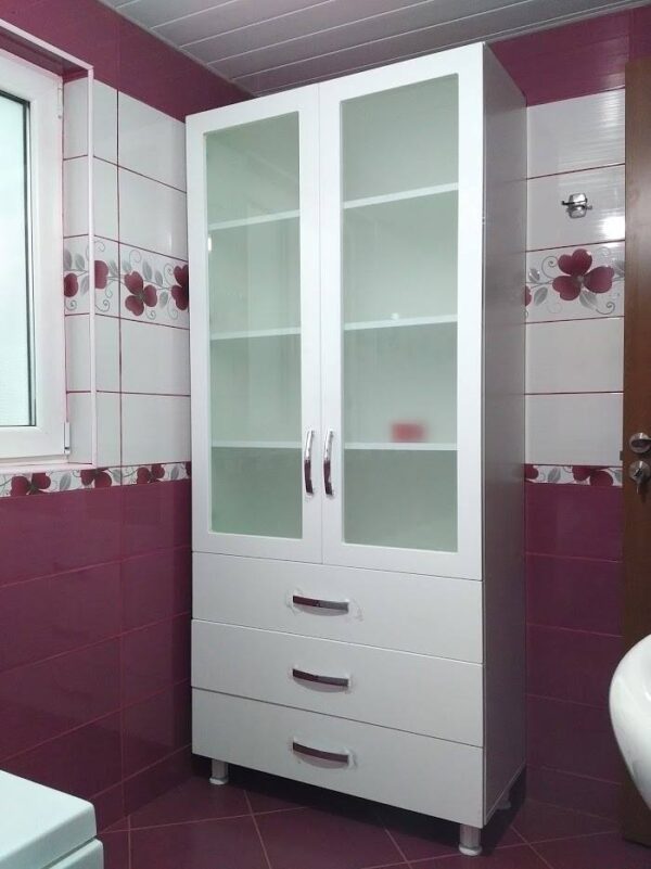 Mobilier baie din MDF infoliat Alb Soft touch model Trandafir (2)