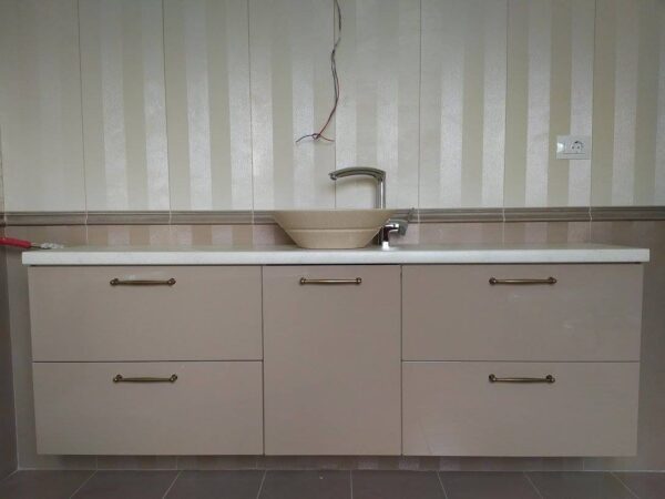 Mobilier baie din MDF infoliat Bej Soft touch model Bujor (1)