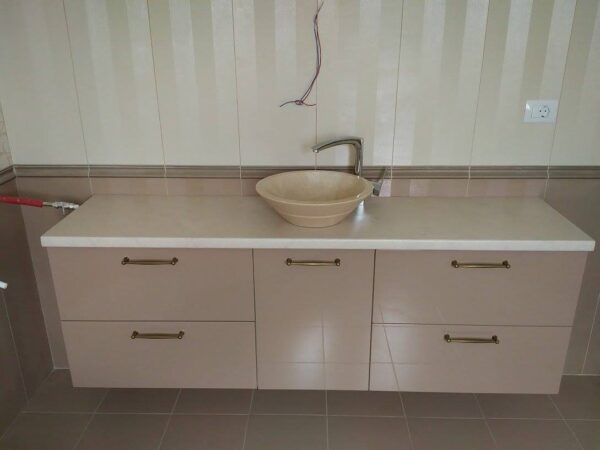 Mobilier baie din MDF infoliat Bej Soft touch model Bujor (2)