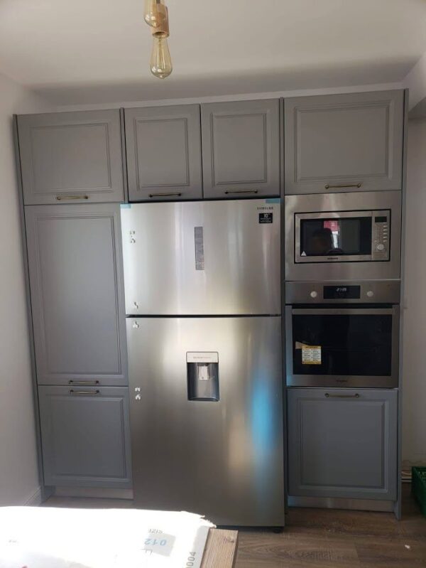 Bucatarie clasica din MDF infoliat Alb ultramat si Denim ultramat model Iris (2)