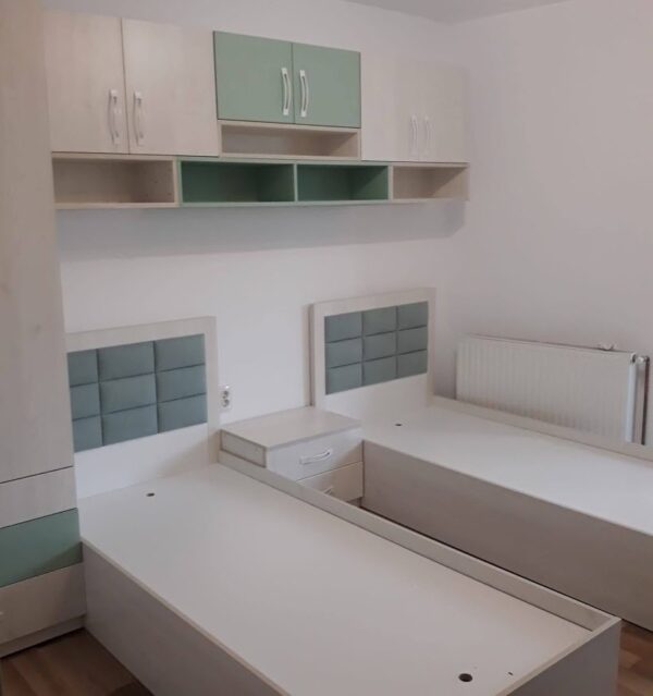 Dormitor tineret din PAL Jade si Alb neted model Eucalipt (2)