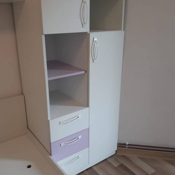 Dormitor tineret din PAL Lila si Alb neted model Lalea (1)