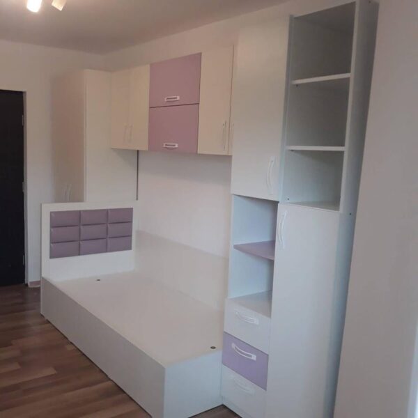 Dormitor tineret din PAL Lila si Alb neted model Lalea (2)