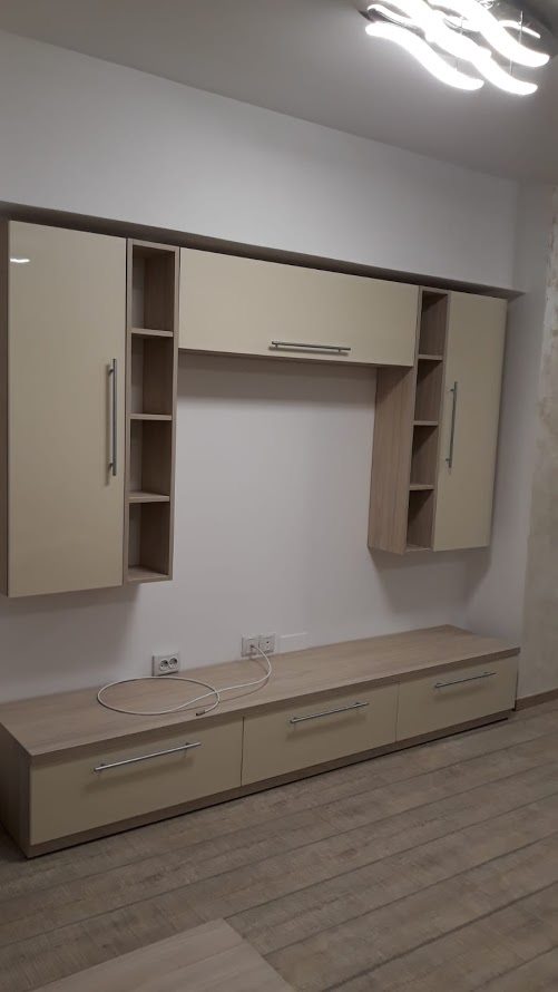 Living modern din MDF Lucios Cream si PAL Sonoma model Sakura